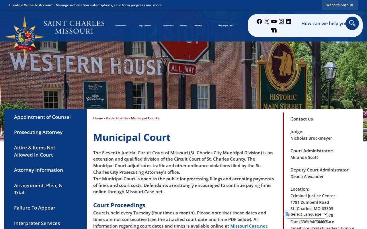 St. Charles County criminal court case routing at St. Charles Municipal Court