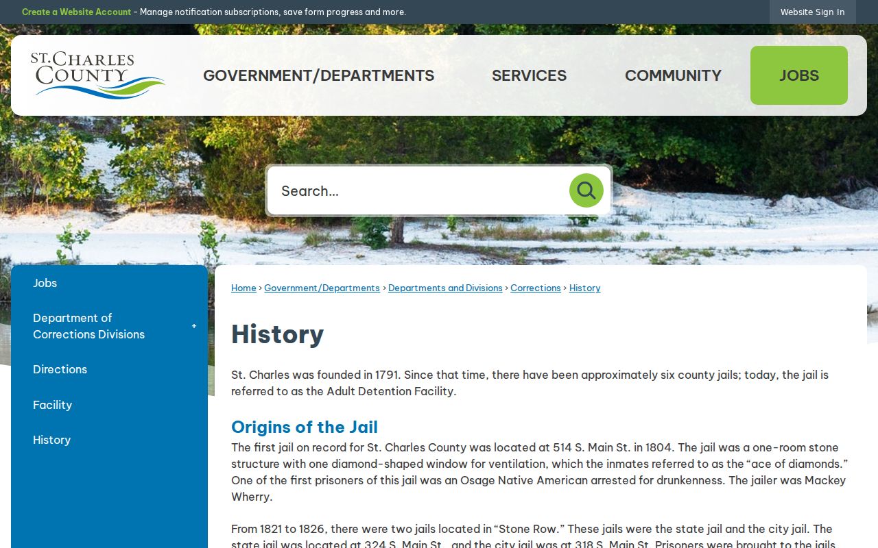 St. Charles County criminal history and county jail history page
