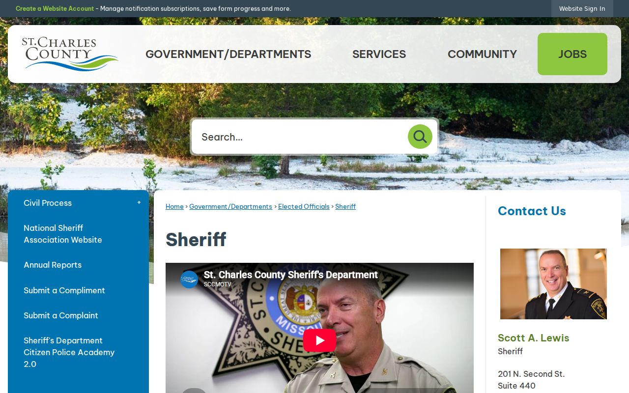 St. Charles County criminal history Sheriff office contact page