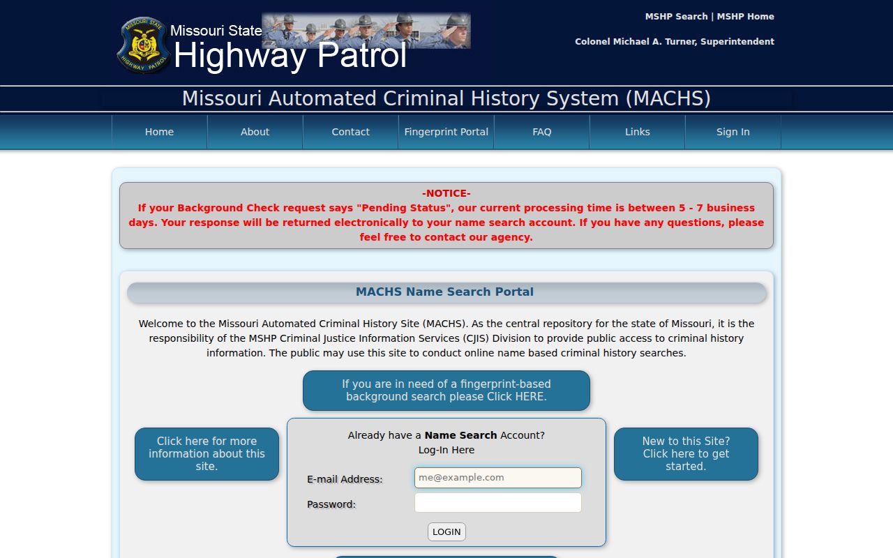 St. Charles County criminal history MACHS name and fingerprint portal